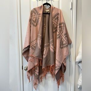 Geometric Patterned Pink and Brown Pancho